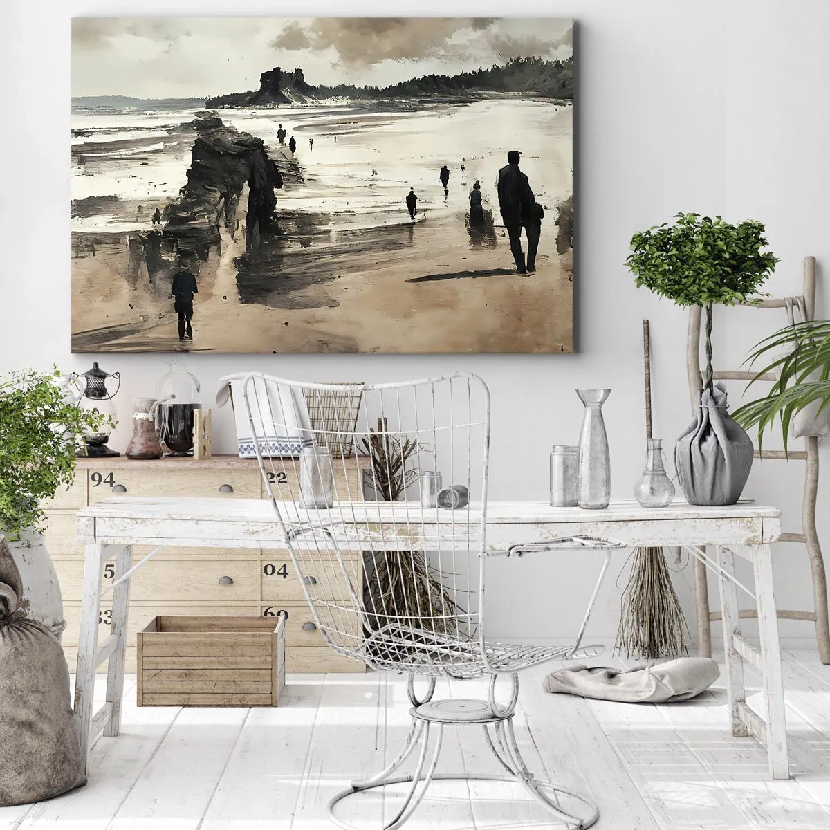 Canvas picture - Beach walkers in a peaceful landscape - 70x50cm - Summoned - Modern wall decoration for the living room and bedroom ARTTOR