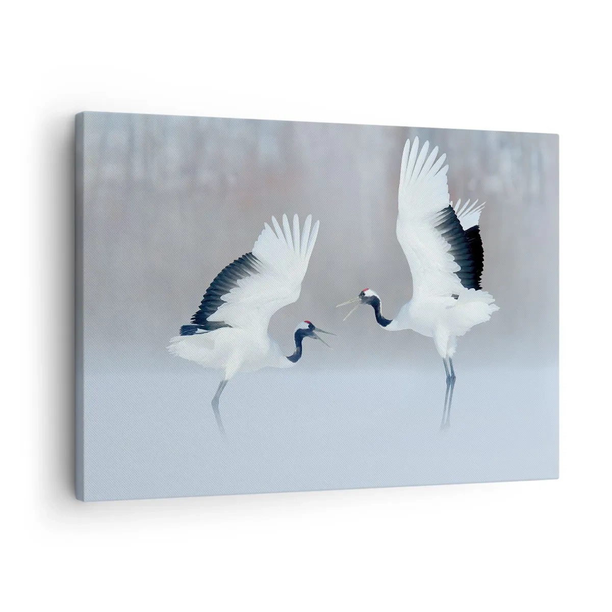 Canvas picture - Two cranes dancing in a foggy landscape - 70x50cm - Dance in the Fog - Modern wall decoration for the living room and bedroom ARTTOR