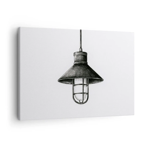 Canvas picture - Drawing of a retro hanging lamp on a white background - 70x50cm - Like In the Old Days… - Modern wall decoration for the living room and bedroom ARTTOR