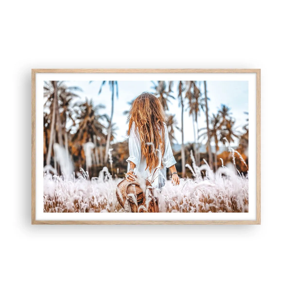 Poster in light oak frame - Born from Grass Fluff - 91x61 cm