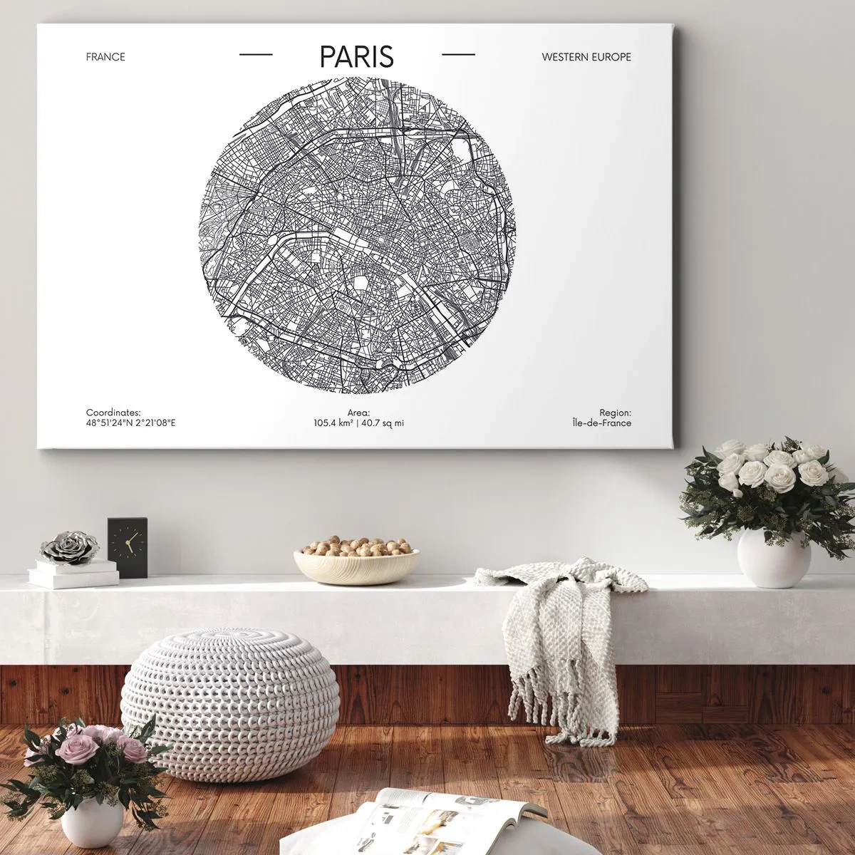 Canvas picture - Map of Paris in a minimalist style - 70x50cm - Anatomy of Paris - Modern wall decoration for the living room and bedroom ARTTOR