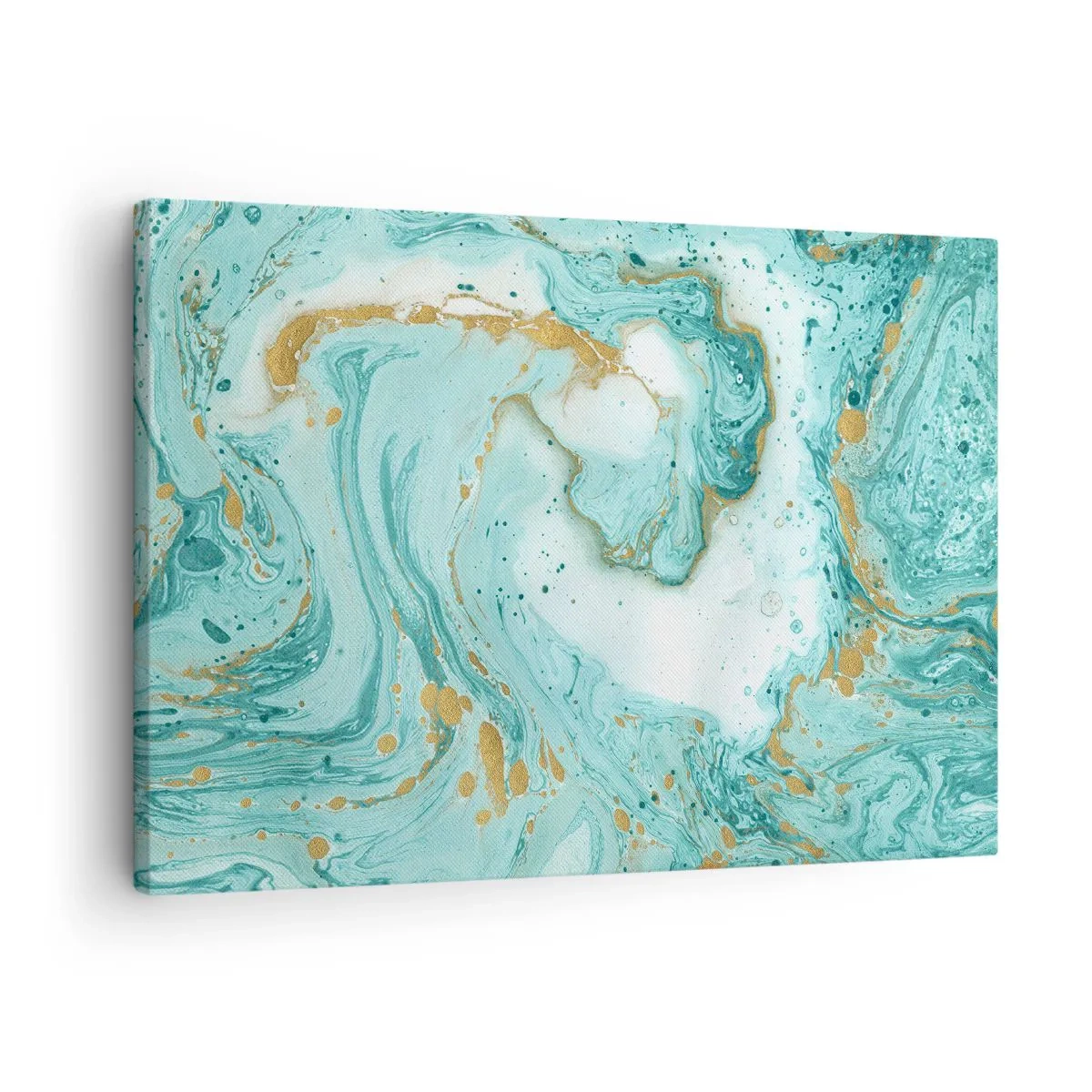 Canvas picture - Turquoise marble with gold accents in an abstract composition - 70x50cm - Under the Great Wave of the Edo Period - Modern wall decoration for the living room and bedroom ARTTOR