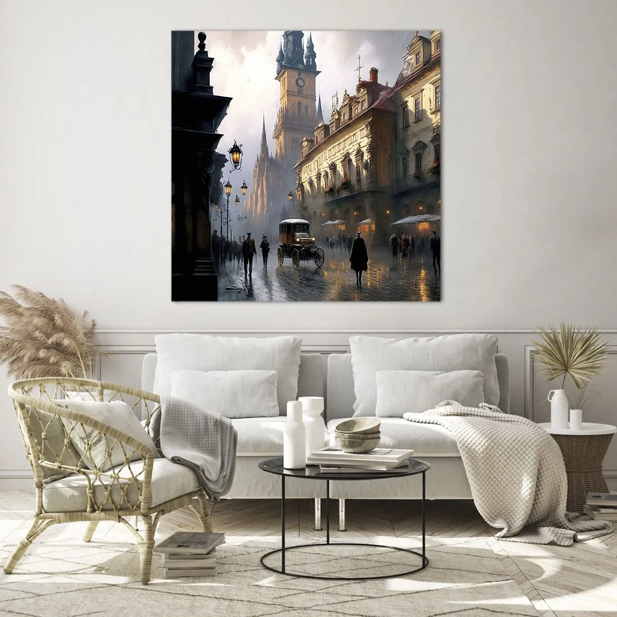 Glass picture - Charm of Evening in Prague - 70x70 cm