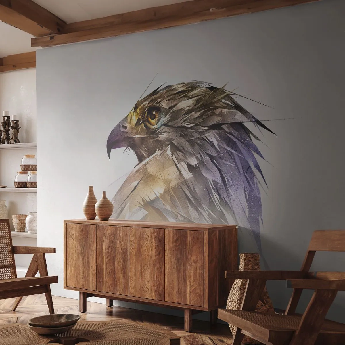 Photo Wallpaper Standard Eco - Portrait of a Warrior - Abstraction, Eagle, Bird - 300x210 cm