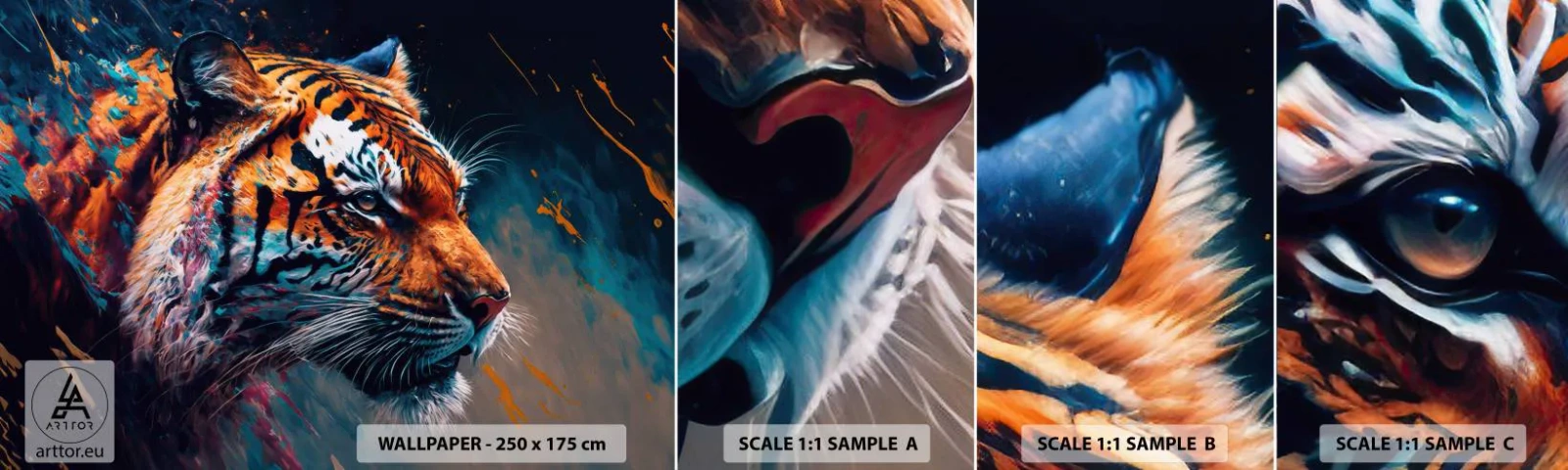 Photo Wallpaper Sample Self-Adhesive Deluxe Sticker - Wild Beauty - Tiger, Colorful, Animal - 100x30 cm