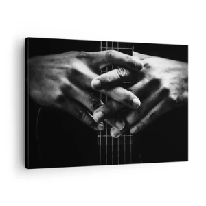 Canvas picture - Hands clasped on a guitar in a monochromatic tone - 70x50cm - Artist's Prayer - Modern wall decoration for the living room and bedroom ARTTOR
