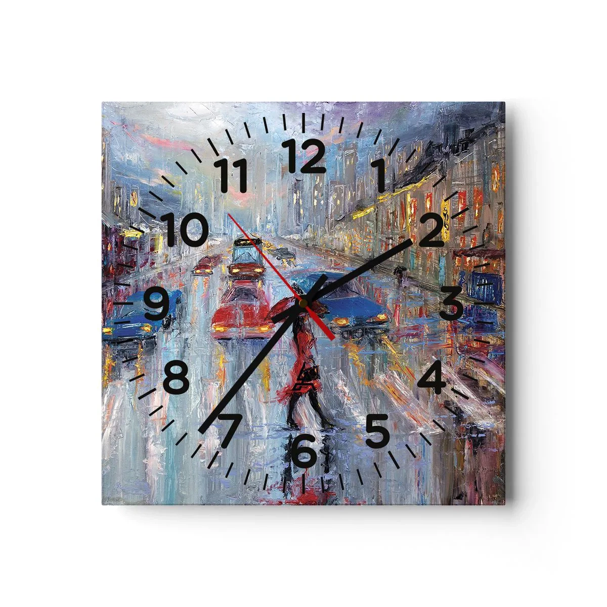 Wall clock - Clock on glass - Rainy Afternoon in a City - 30x30 cm