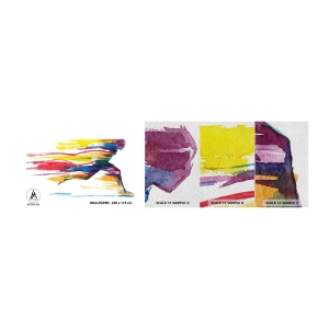 Photo Wallpaper Sample Premium Sand - Run across Rainbow - Abstraction, Sport, Runner - 100x30 cm