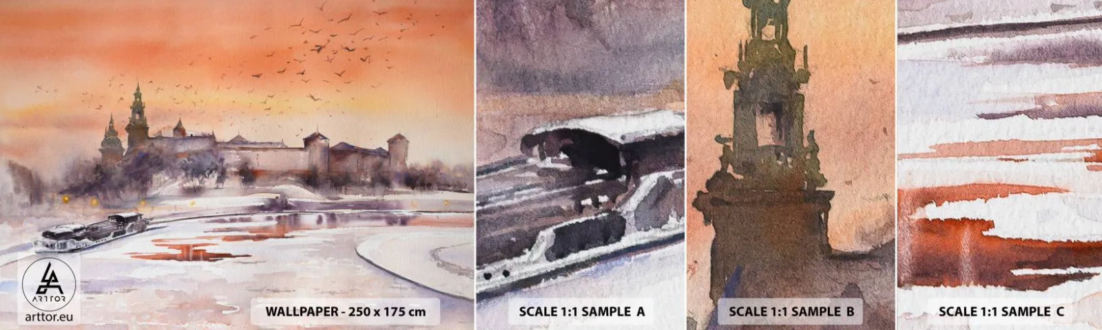 Photo Wallpaper Sample Self-Adhesive Deluxe Sticker - Royal Sunset - Landscape, Landscape, Classic - 100x30 cm