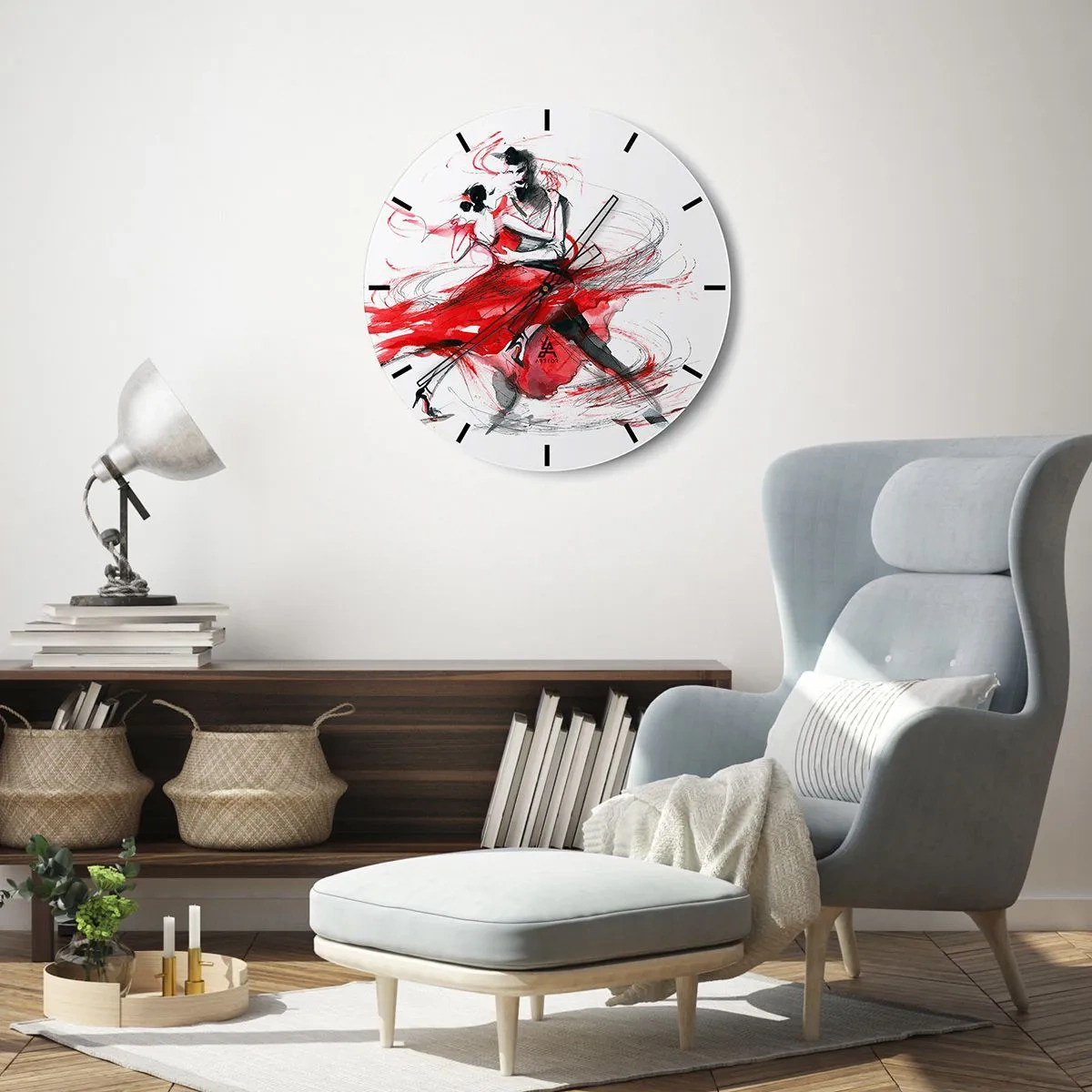 Wall clock - Clock on glass - Tango - Rhythm of Passion - 30x30 cm