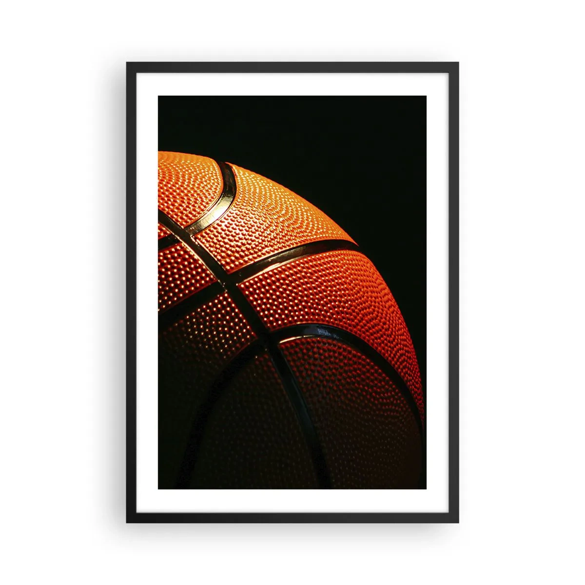 Poster in black frame - Close-up of a basketball in the spotlight - 50x70cm - Beautiful Like a Planet - Modern wall decoration for the living room and bedroom ARTTOR