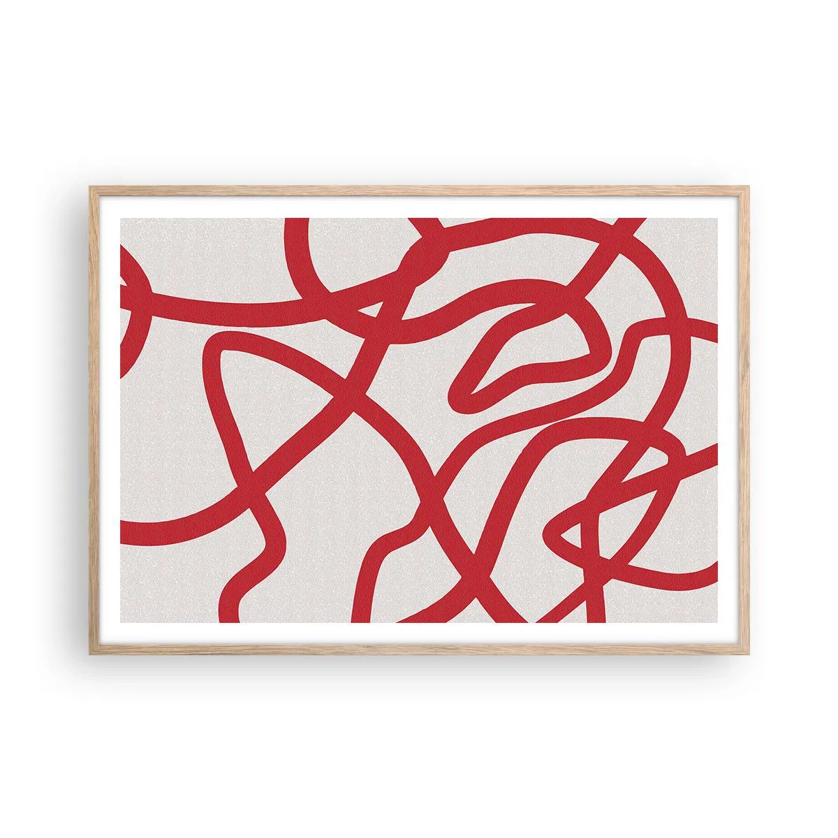 Poster in light oak frame - Red on White - 100x70 cm
