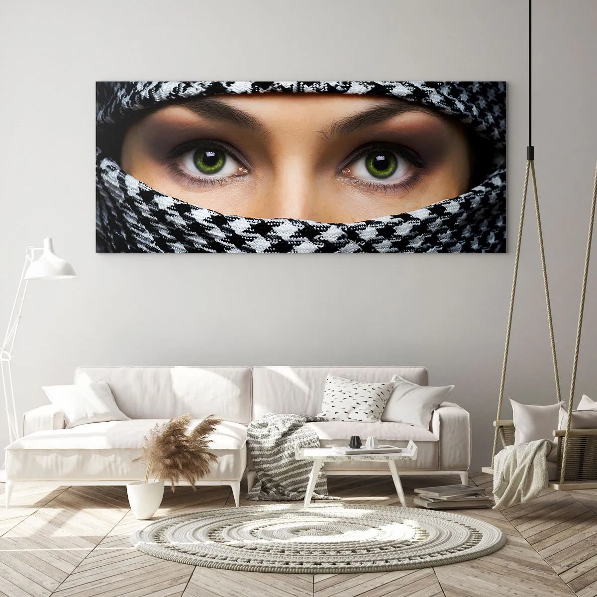 Glass picture - Portrait of Head-scarfed Beauty - 90x30 cm