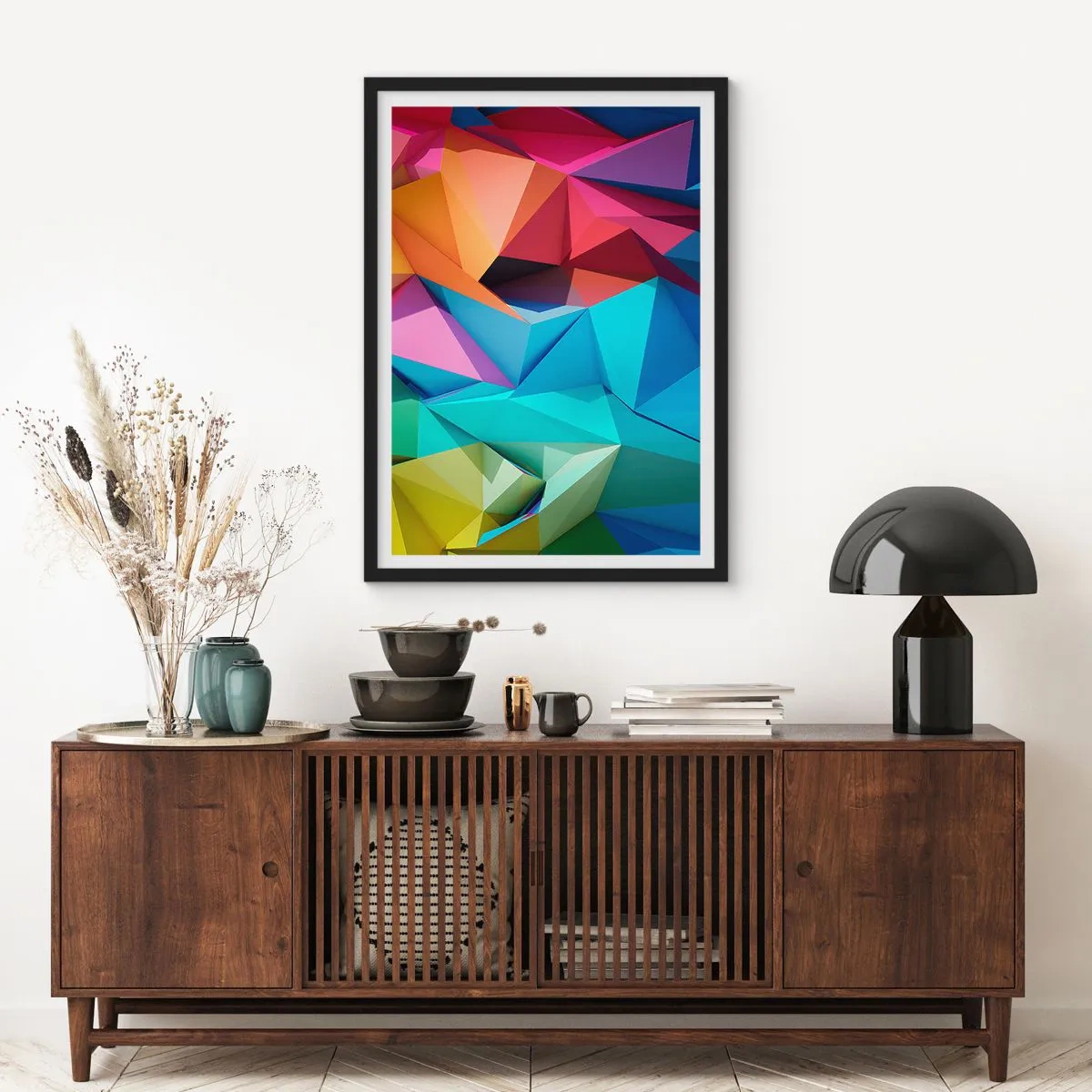 Poster in black frame - Rainbow Origami - 70x100 cm