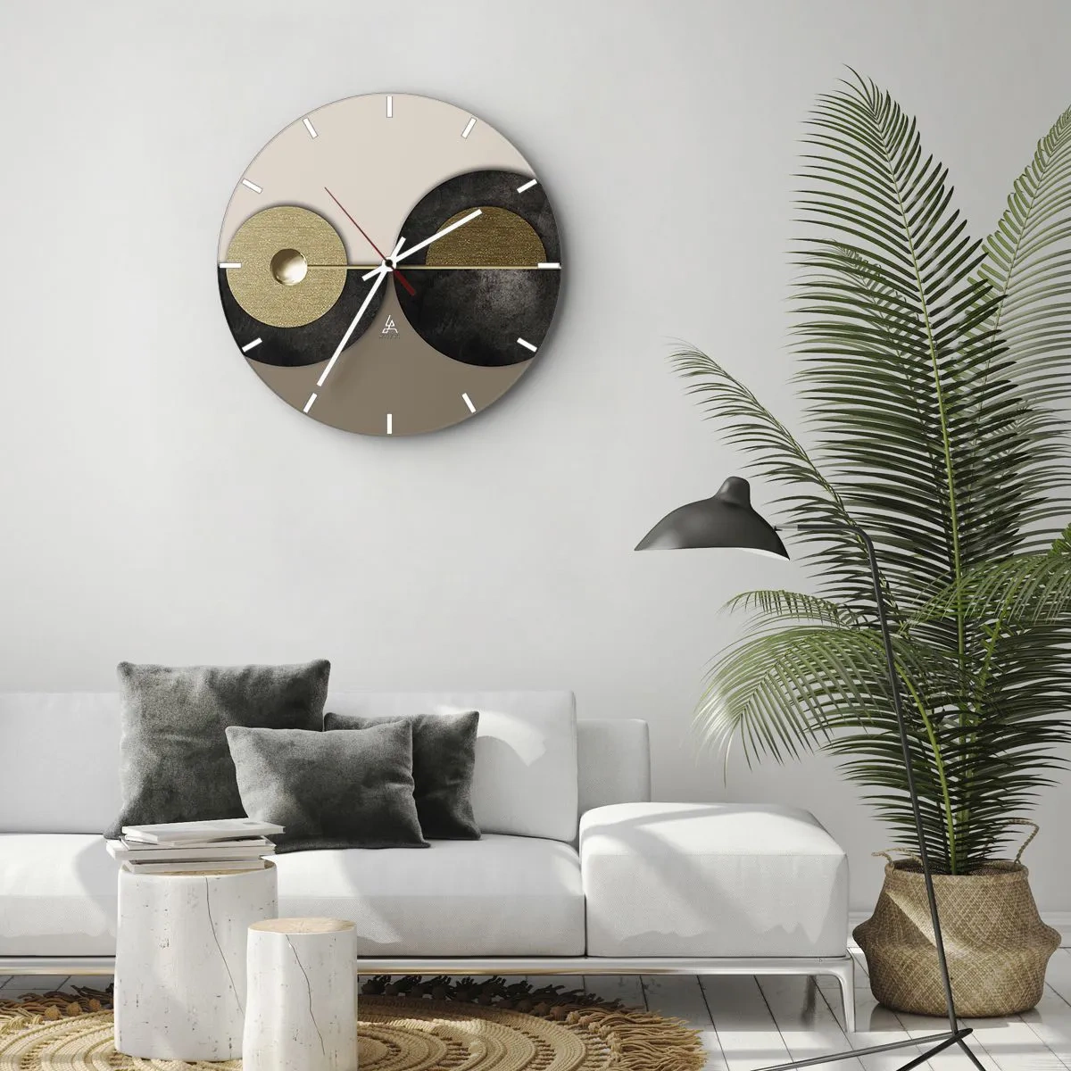 Wall clock - Clock on glass - A modern composition with geometric circles - 30x30cm - Variations on Wheel - Modern wall decoration for the living room, kitchen, and bedroom ARTTOR