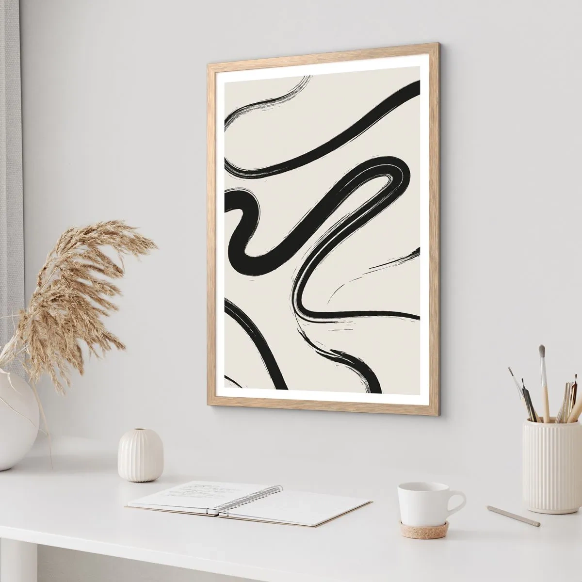 Poster in light oak frame - Black and White Fancy - 61x91 cm
