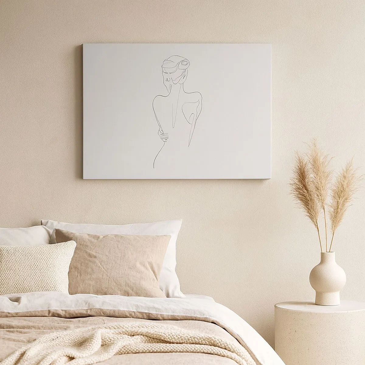 Canvas picture - A contour line showing a female silhouette against a light background - 70x50cm - Music of the Body - Modern wall decoration for the living room and bedroom ARTTOR
