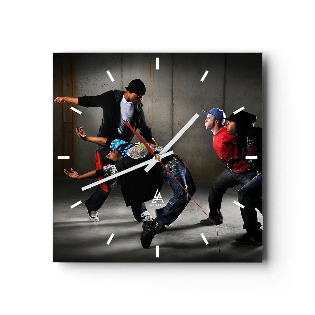 Wall clock - Clock on glass - Dancing with Street Wind - 30x30 cm