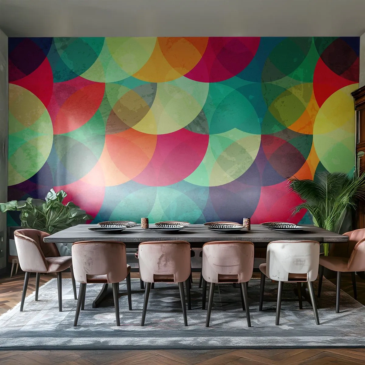 Self-Adhesive Photo Wallpaper Deluxe Sticker - Into the Rainbow - Abstraction, Piece, Colorful Circles - 250x175 cm