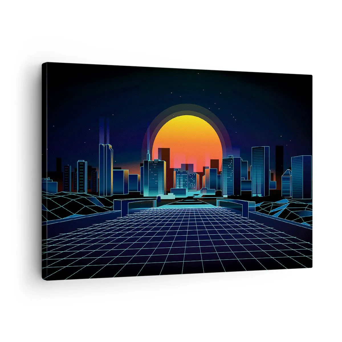Canvas picture - Futuristic neon-style city skyline - 70x50cm - You Wanna Go Back to Reality? - Modern wall decoration for the living room and bedroom ARTTOR