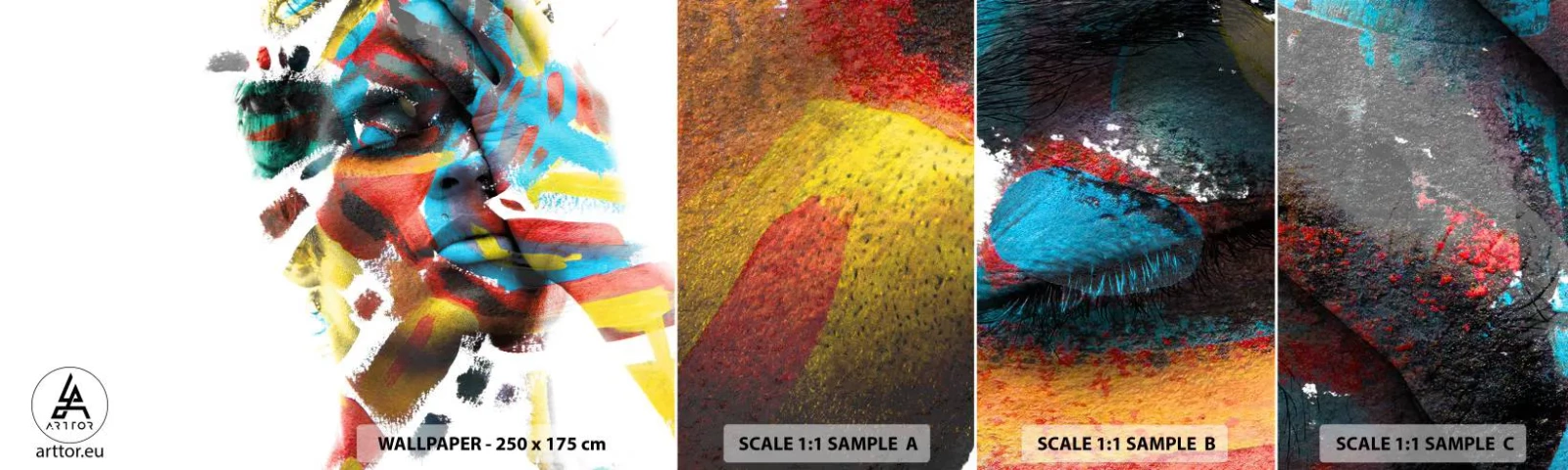 Photo Wallpaper Sample Self-Adhesive Deluxe Sticker - Colourful Personality - Abstraction, Piece, Graphics - 100x30 cm