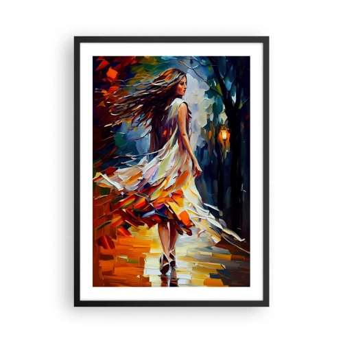 Poster in black frame - woman dancing among colorful autumn leaves - 50x70cm - Autumn Girl - Modern wall decoration for the living room and bedroom ARTTOR