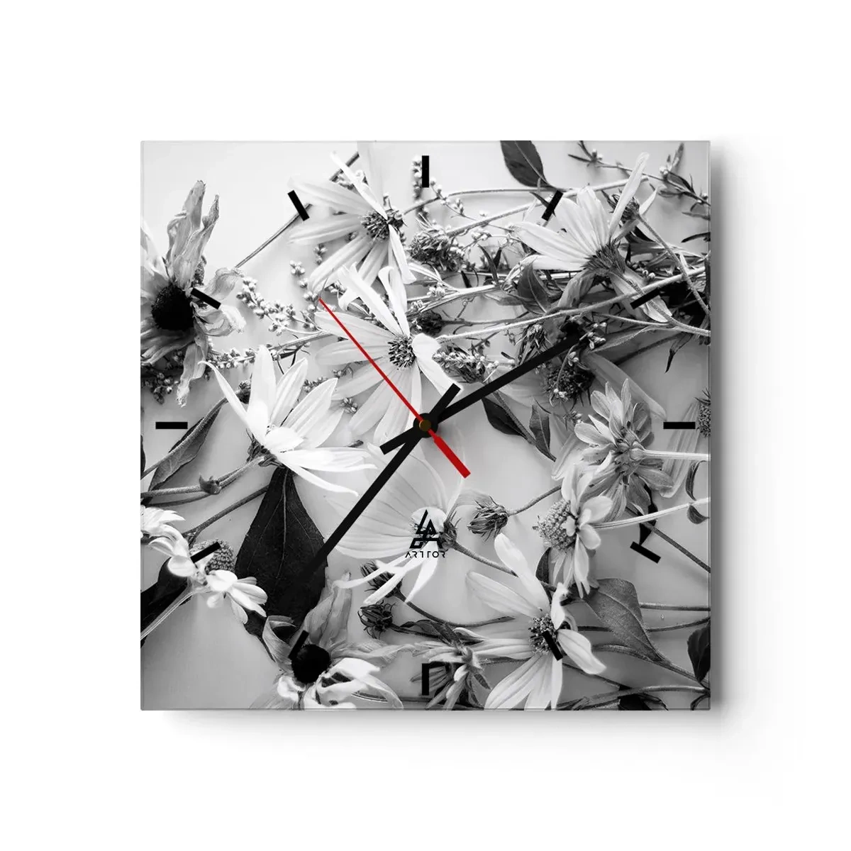 Wall clock - Clock on glass - No-Bouquet of Flowers - 30x30 cm