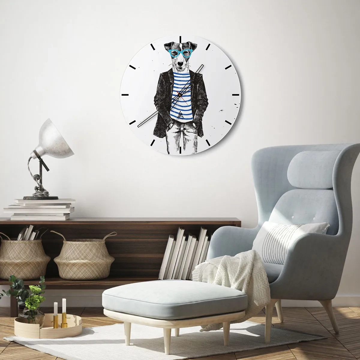 Wall clock - Clock on glass - Gentleman Dog - 40x40 cm