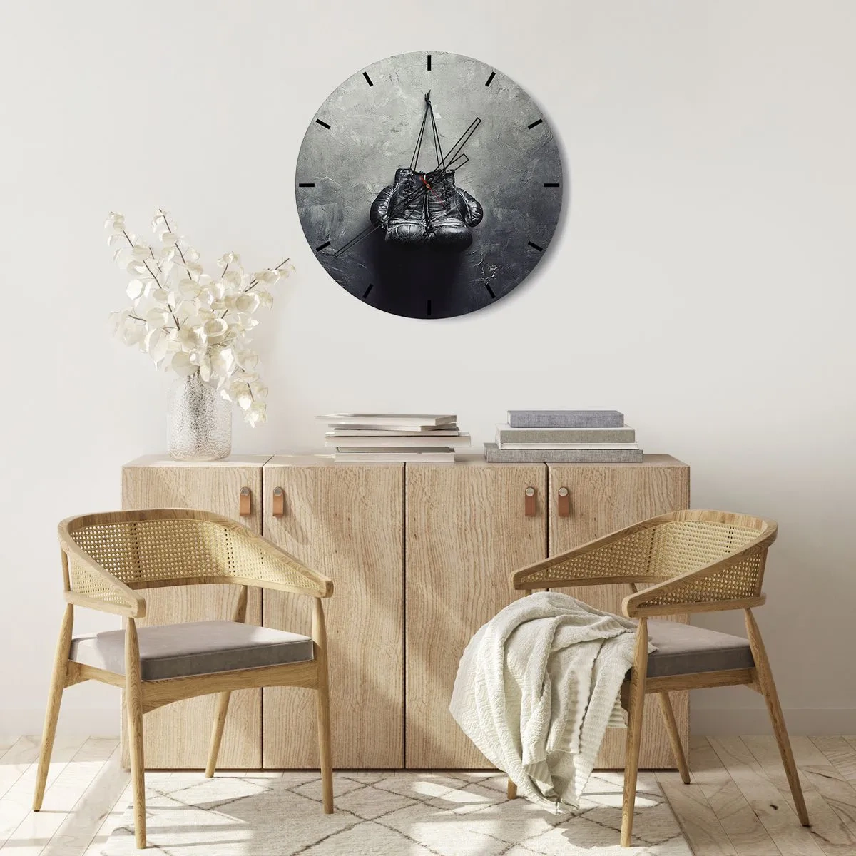 Wall clock - Clock on glass - A Time of Fight and a Time of Peace - 40x40 cm