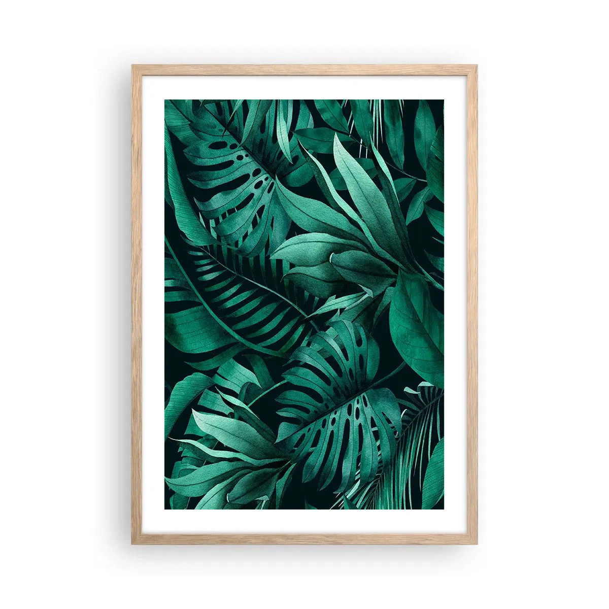 Poster in light oak frame - Depth of Tropical Green - 50x70 cm