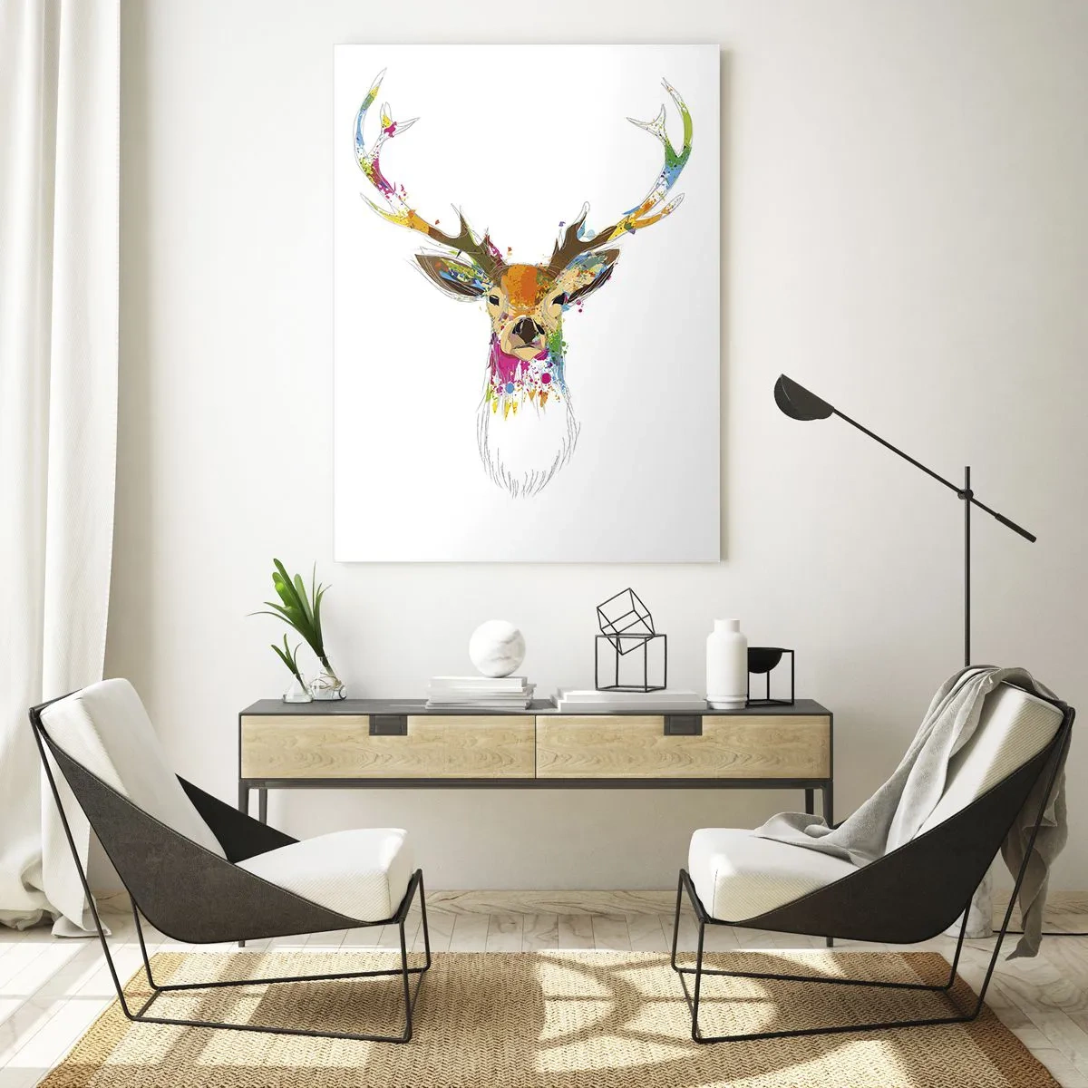 Glass picture - Deer Bathed in Colour - 50x70 cm