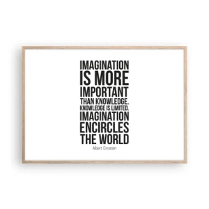 Poster in light oak frame - Einstein about Power of Imagination - 100x70 cm