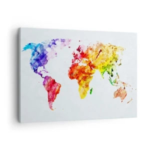 Canvas picture - Colorful watercolor world map - 70x50cm - All Colours of Light - Modern wall decoration for the living room and bedroom ARTTOR