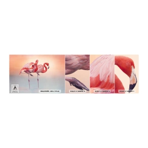 Photo Wallpaper Sample Self-Adhesive Deluxe Sticker - In the Colour Of Sunset - Flamingos, Birds, Nature - 100x30 cm