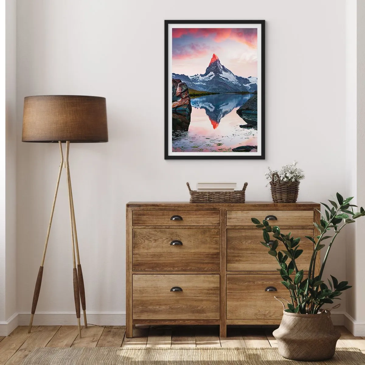 Poster in black frame - A mountain reflected in a lake at sunset - 50x70cm - Heart of the Mountains Is Hot - Modern wall decoration for the living room and bedroom ARTTOR