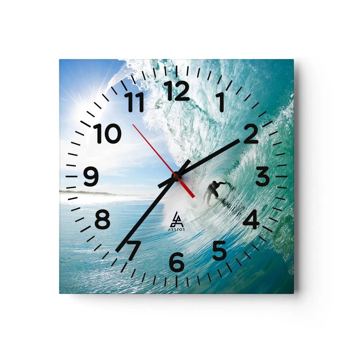 Wall clock - Clock on glass - Riding the Wave - 30x30 cm