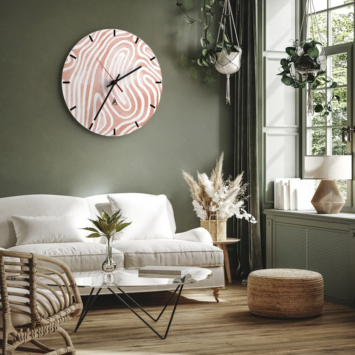 Wall clock - Clock on glass - In a Coral Maze - 40x40 cm