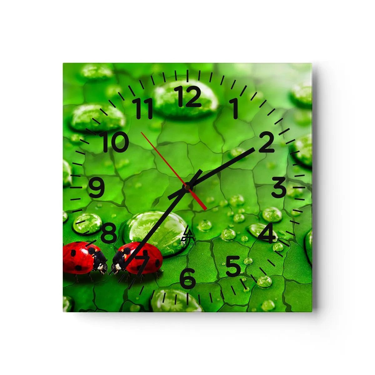 Wall clock - Clock on glass - Encounter in Green - 40x40 cm