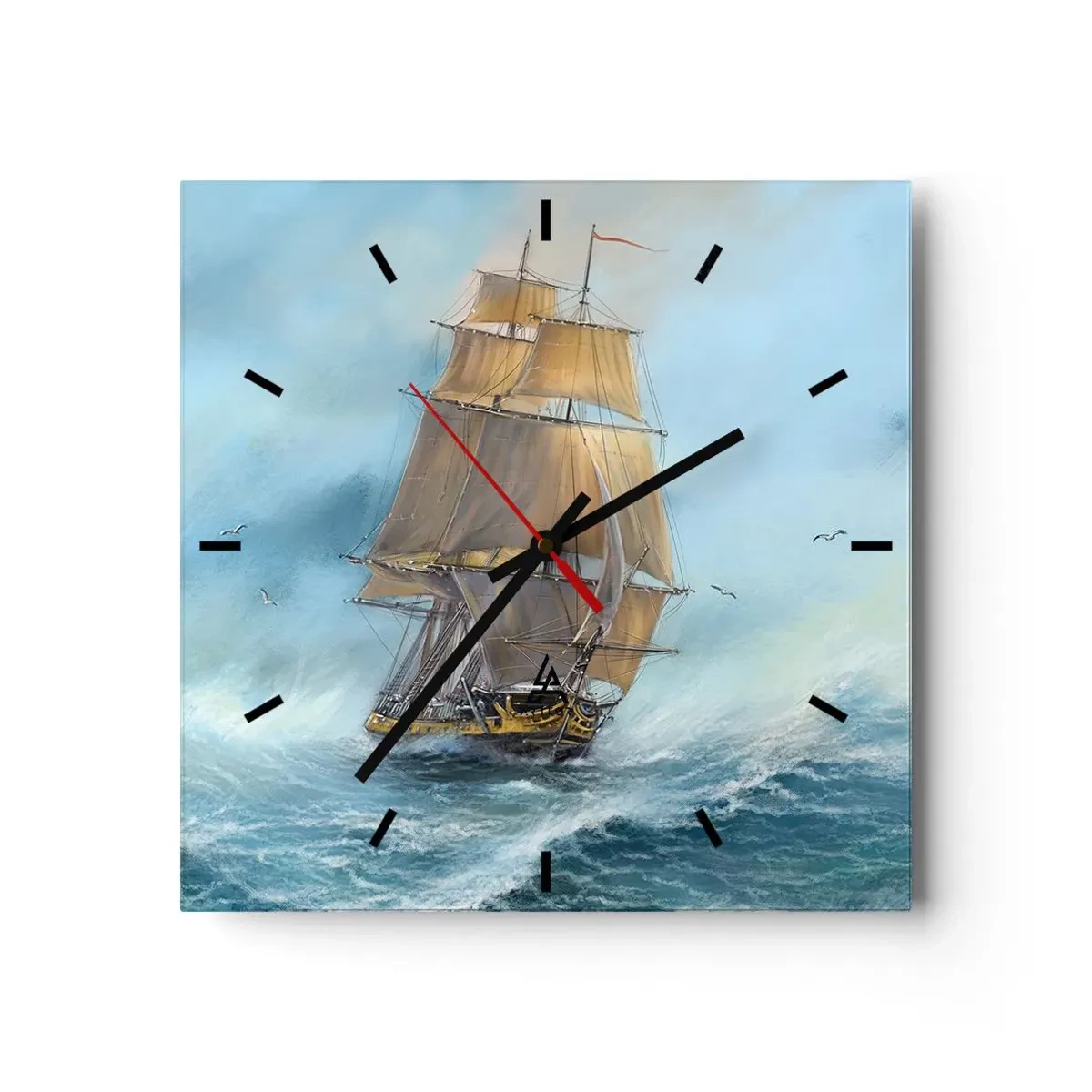 Wall clock - Clock on glass - Gliding on the Waves - 30x30 cm