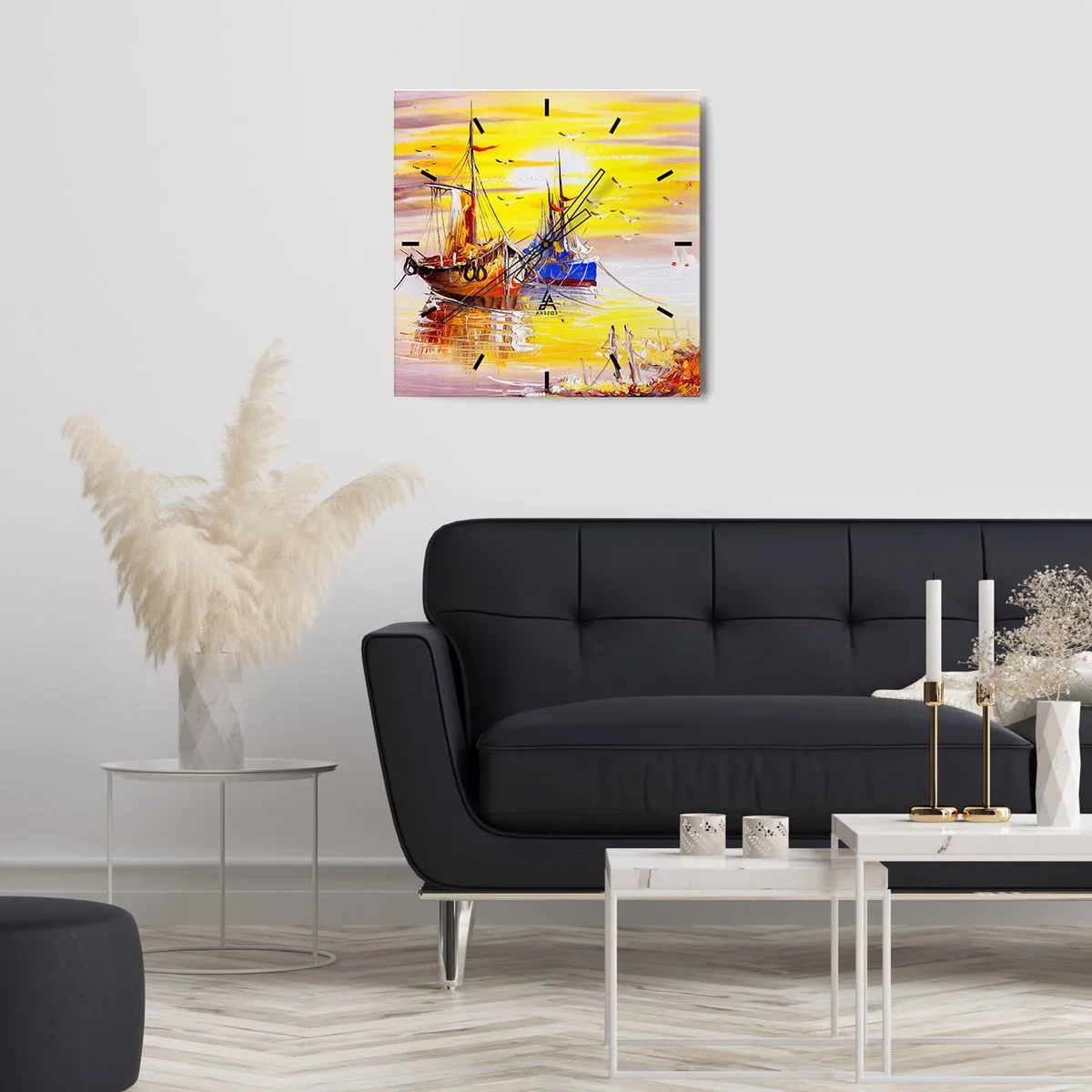 Wall clock - Clock on glass - Deserved Rest in Port - 30x30 cm