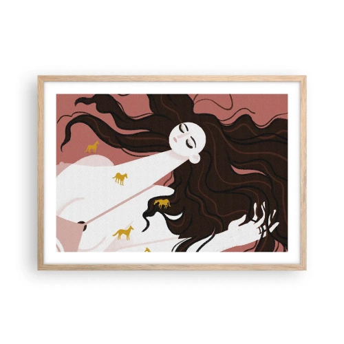 Poster in light oak frame - Dream of a Golden Horse - 70x50 cm