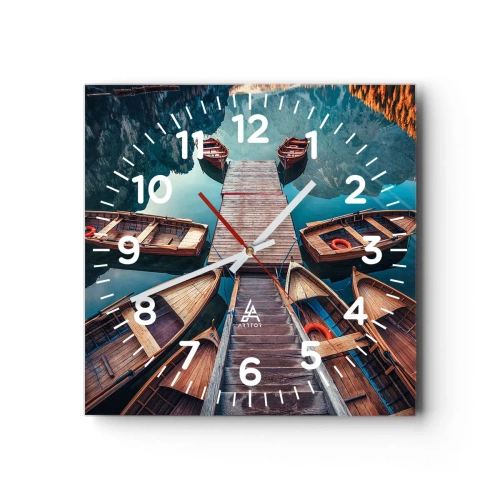 Wall clock - Clock on glass - Waiting at the Harbour - 30x30 cm