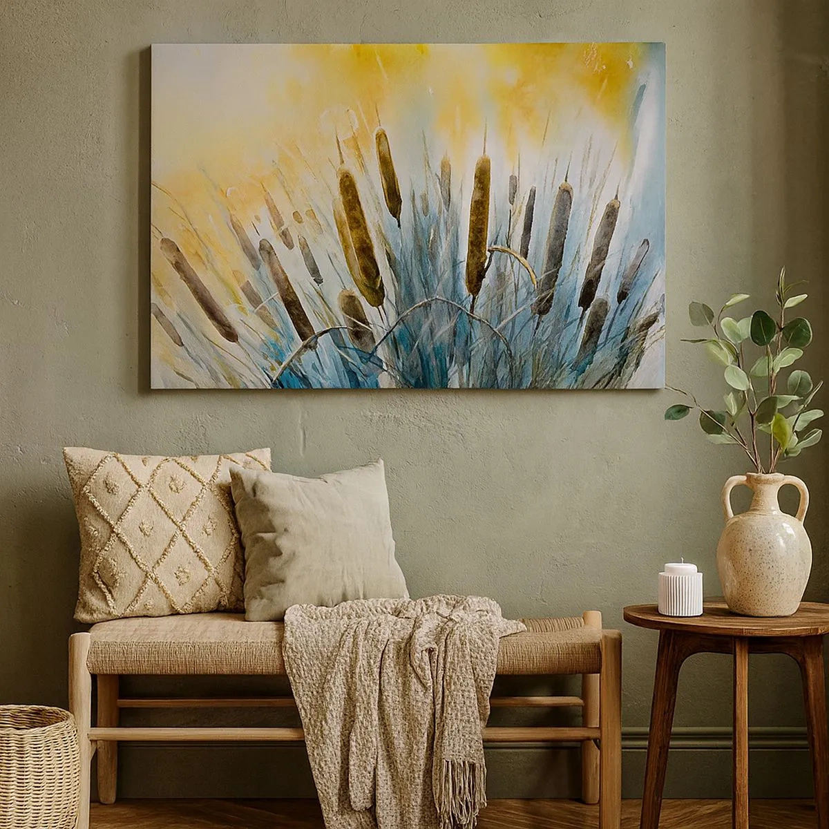 Canvas picture - Picturesque reeds in the sun's rays - 70x50cm - Coolness of Water, Heat of the Sun - Modern wall decoration for the living room and bedroom ARTTOR