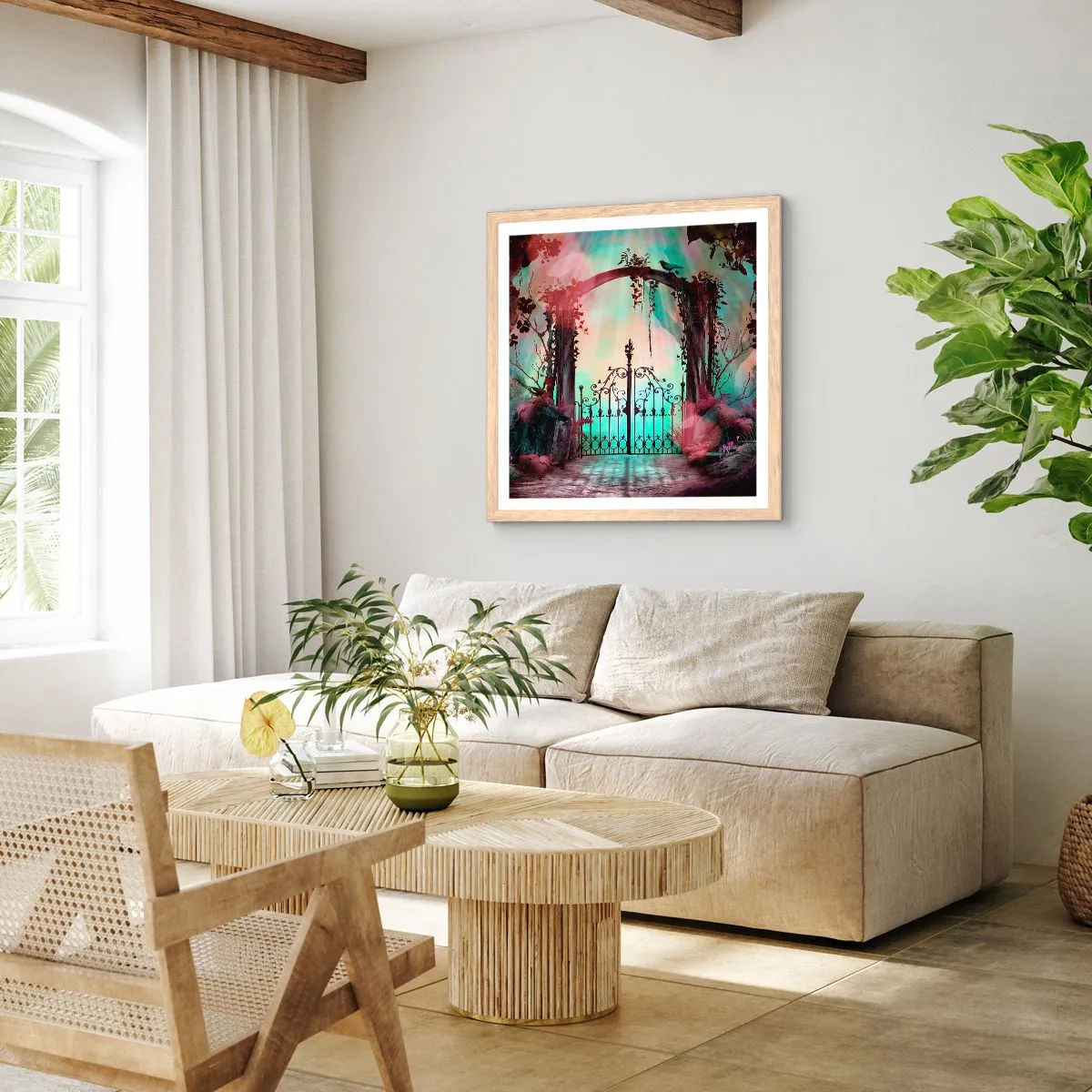 Poster in light oak frame - Secret Garden - 40x40 cm
