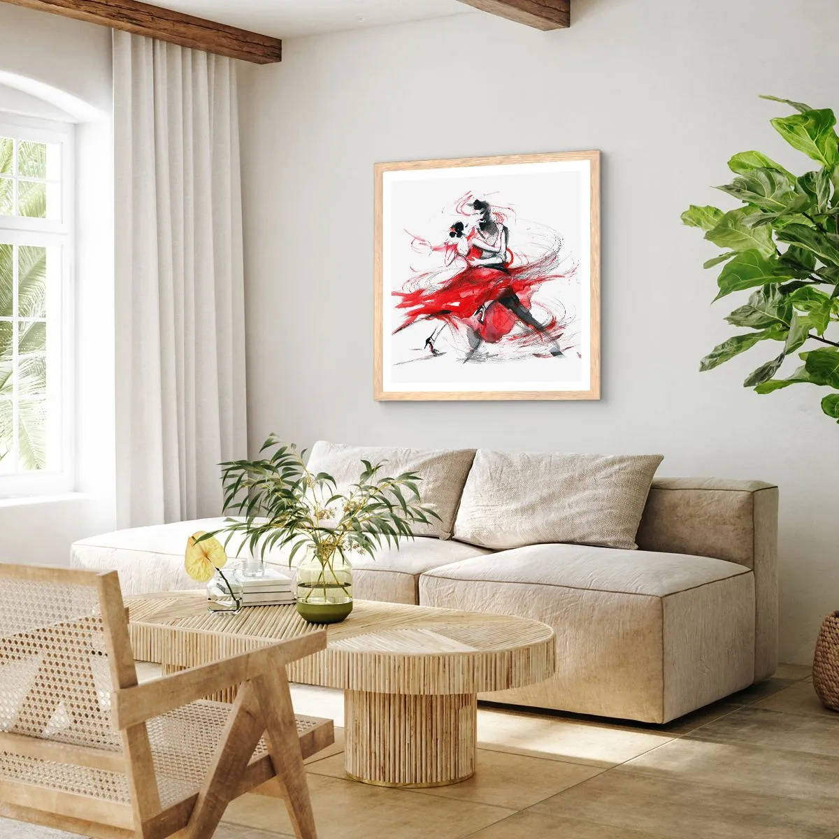 Poster in light oak frame - Tango - Rhythm of Passion - 60x60 cm