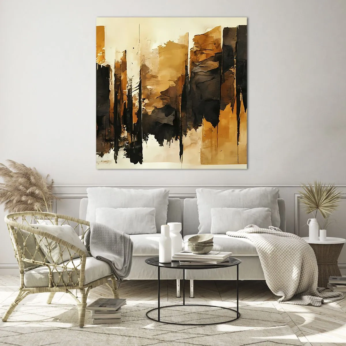 Glass picture - Harmony of Black and Gold - 50x50 cm