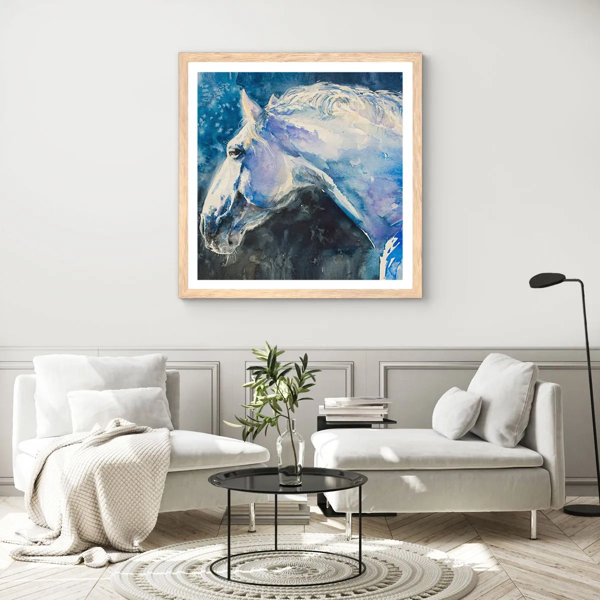 Poster in light oak frame - Portrait in Blue Light - 30x30 cm