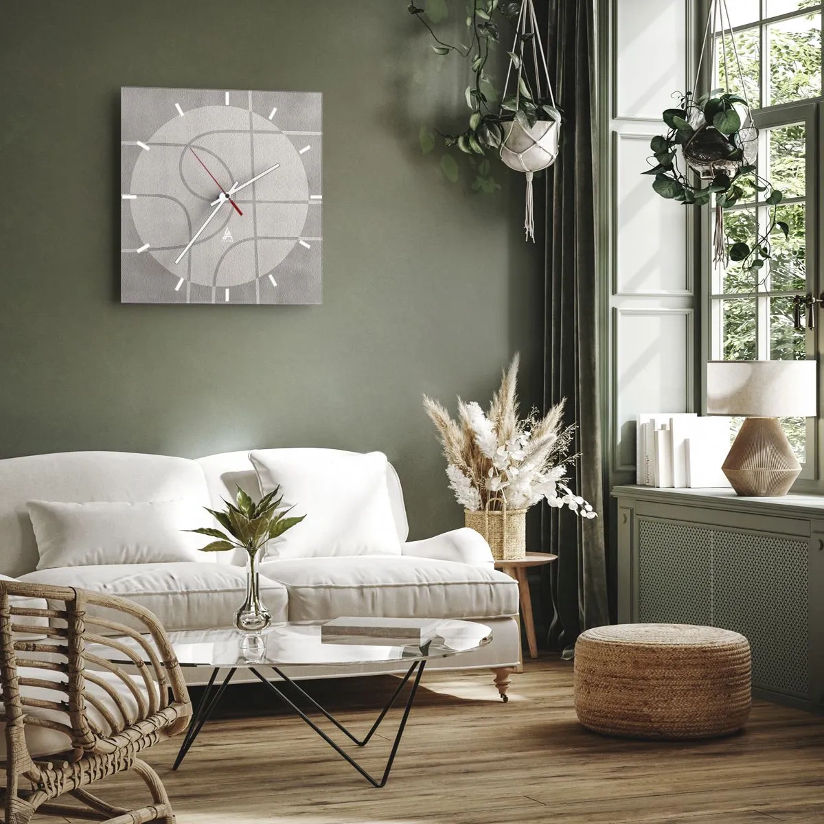 Wall clock - Clock on glass - Circular and Straight - 40x40 cm