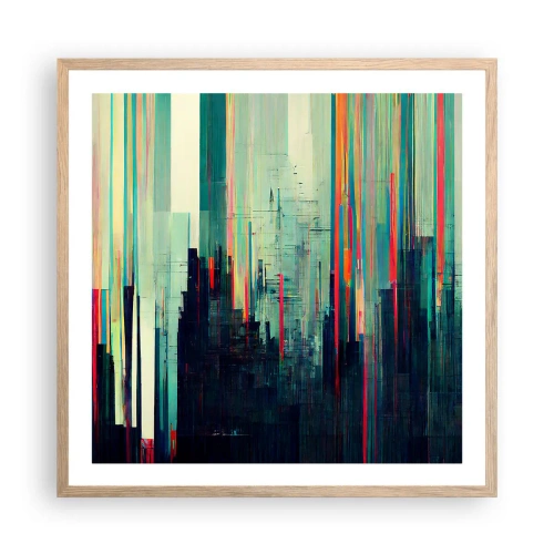 Poster in light oak frame - Futuristic City - 60x60 cm