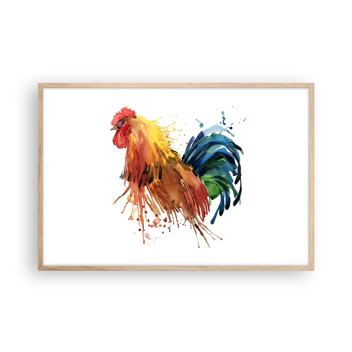 Poster in light oak frame - King Rooster - 91x61 cm